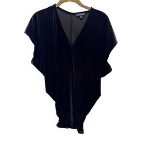 Lands' End Black Velvet V Neck Dolman Sleeve Medium